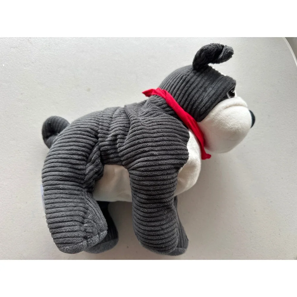 MINI Cooper Bulldog Plush‎ Grey Corduroy Stuffed Animal Red Bandana Mascot Toy